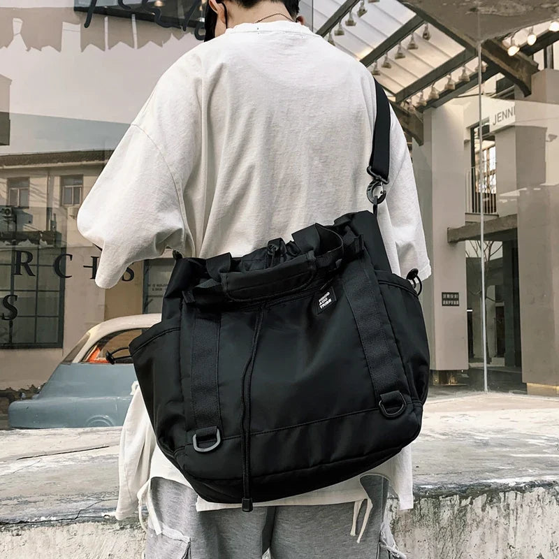 Men's black nylon crossbody utility bag