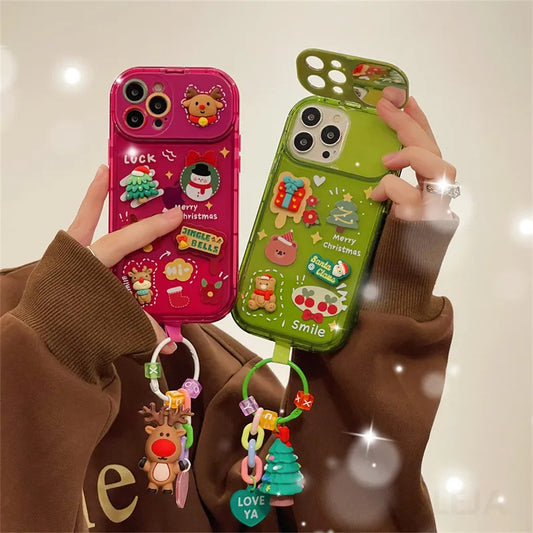 Xmas Santa Claus Cute Elk Hat Pendant Flip Christmas Phone Case For I Phone 15 14 13 12 11 Pro Max Pro Silicone Protection Cover - 3KDyn