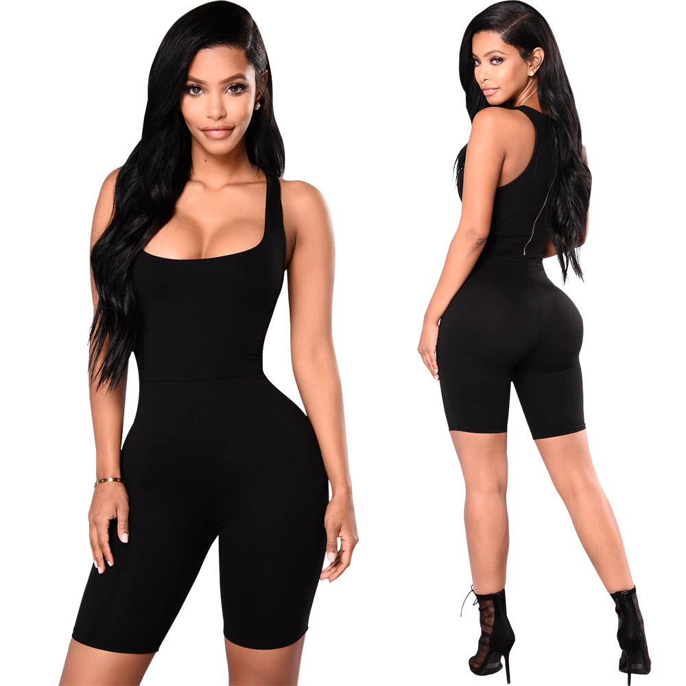Women's Sleek Square Neck Jumpsuit – Tight Fit, Sleeveless - 3KDyn