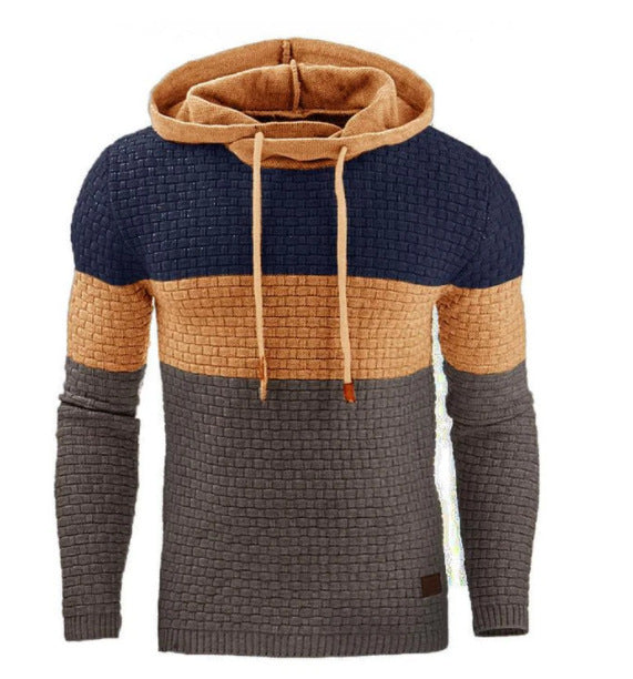 Men's Jacquard Sweater Long-sleeved Hoodie Warm Color Hooded Sweatshirt Jacket - 3KDyn