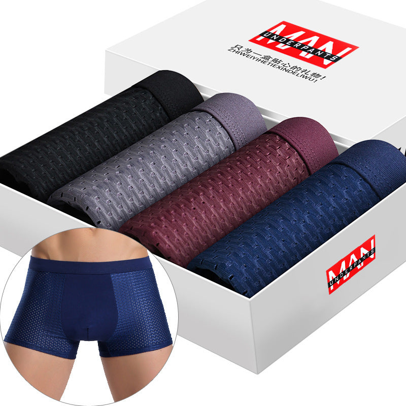 Set of men's underwear in various colors with a brand logo on a white background.