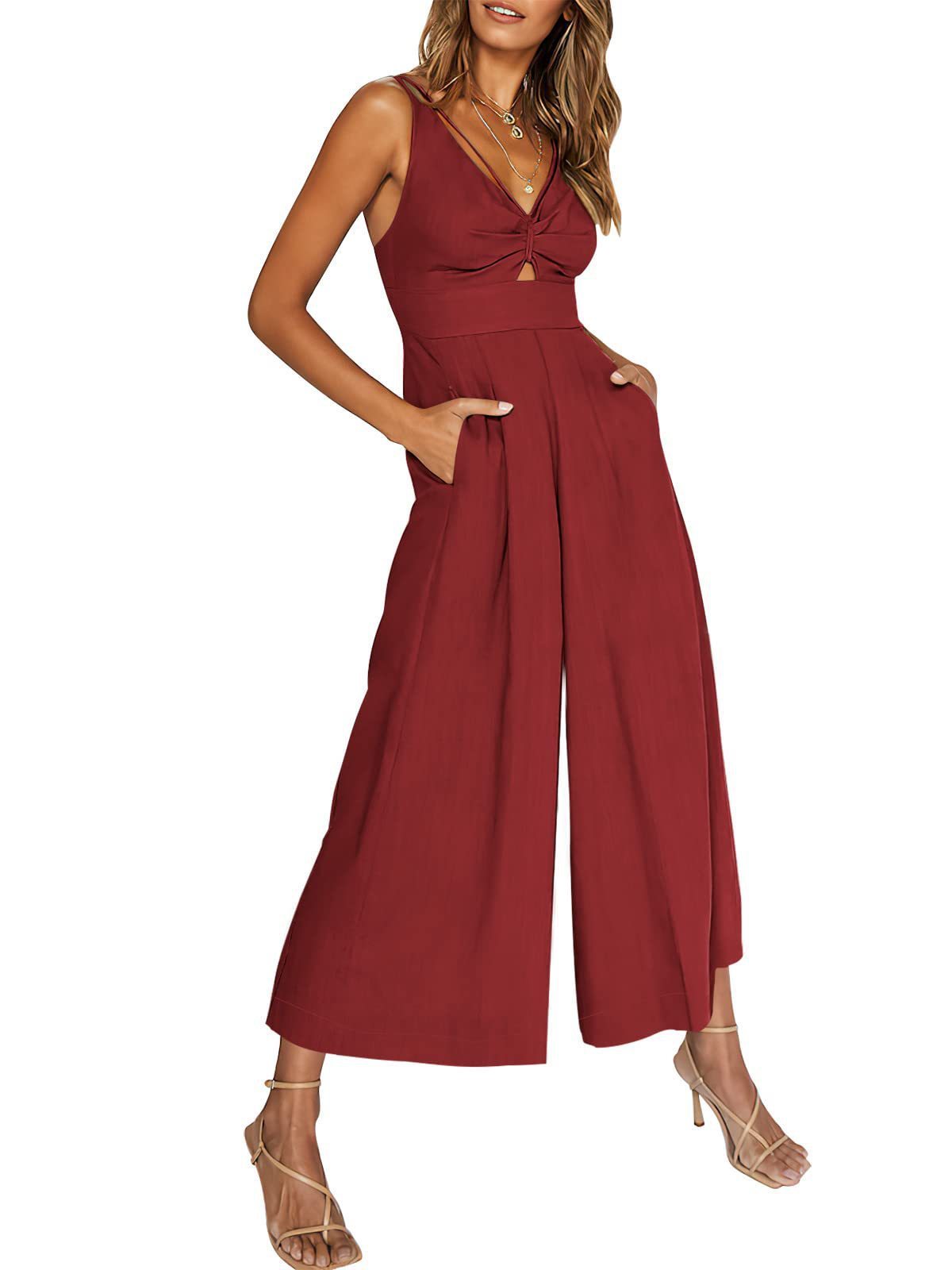 Summer V-Neck Wide-Leg Cotton Linen Jumpsuit - 3KDyn