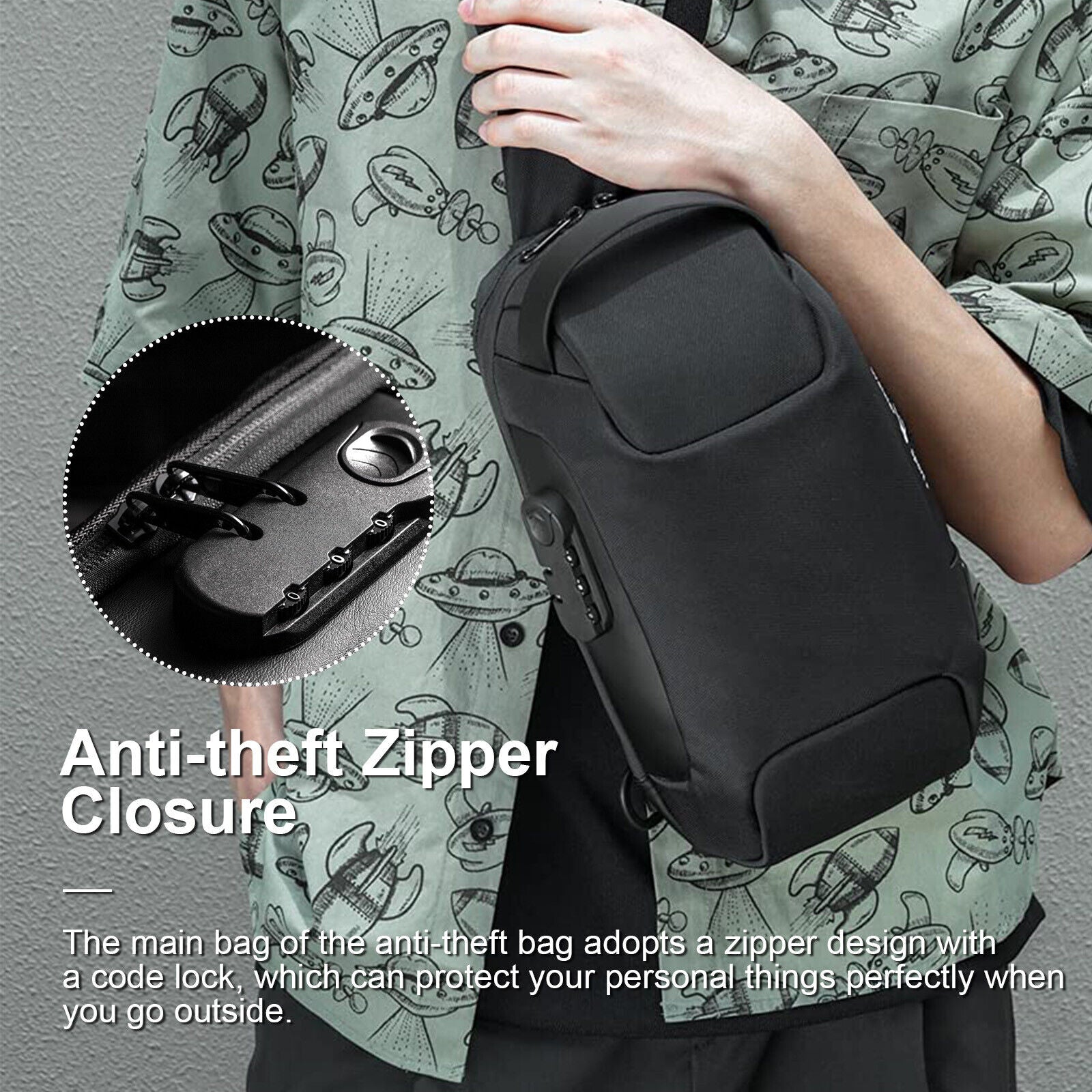 Men’s water-resistant anti-theft sling bag