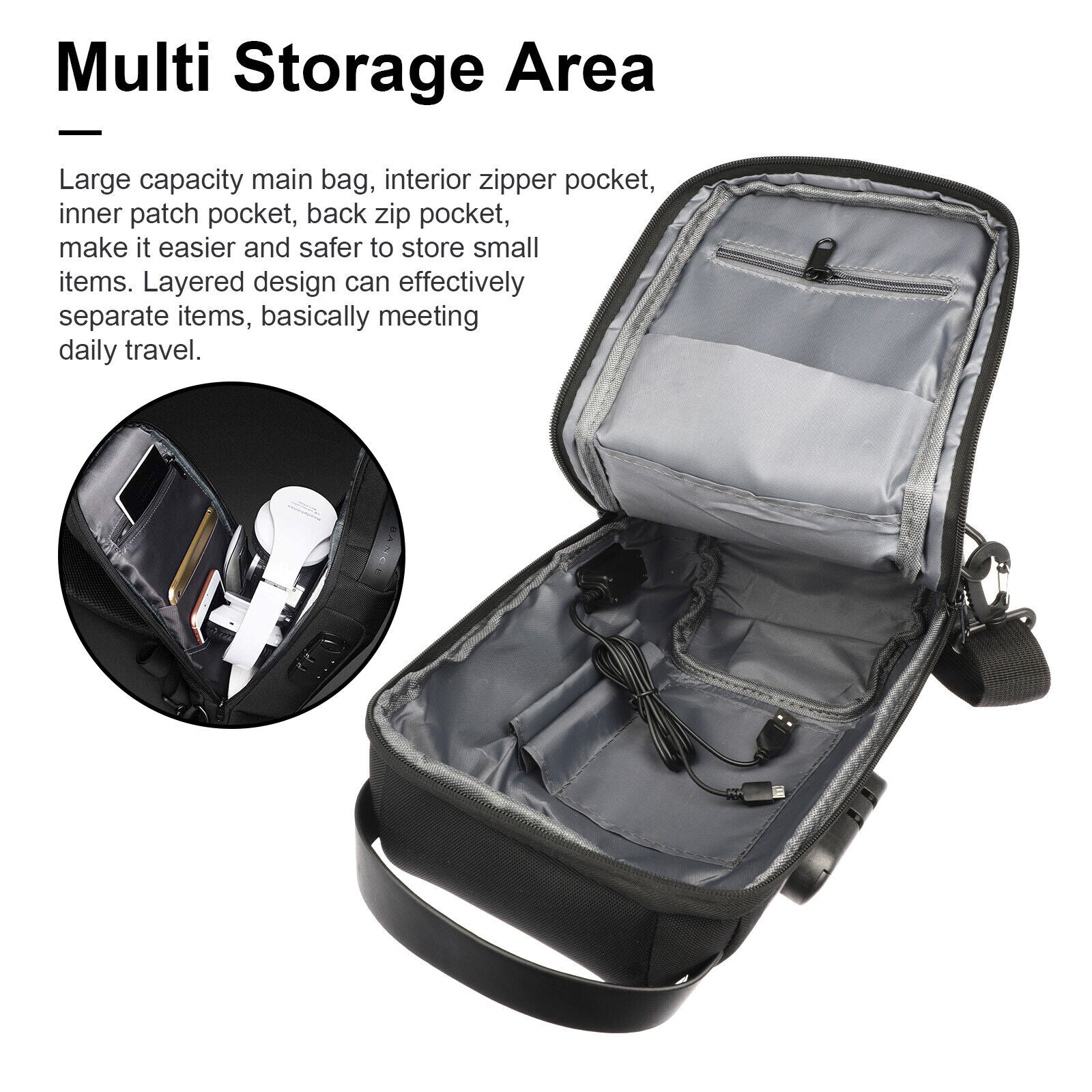 Men’s water-resistant anti-theft sling bag