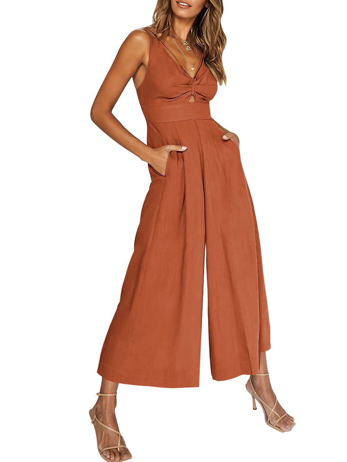 Summer V-Neck Wide-Leg Cotton Linen Jumpsuit - 3KDyn