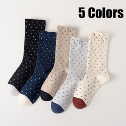 5 pairs of women’s polka dot crew socks in assorted colors – soft breathable cotton | 3KDyn