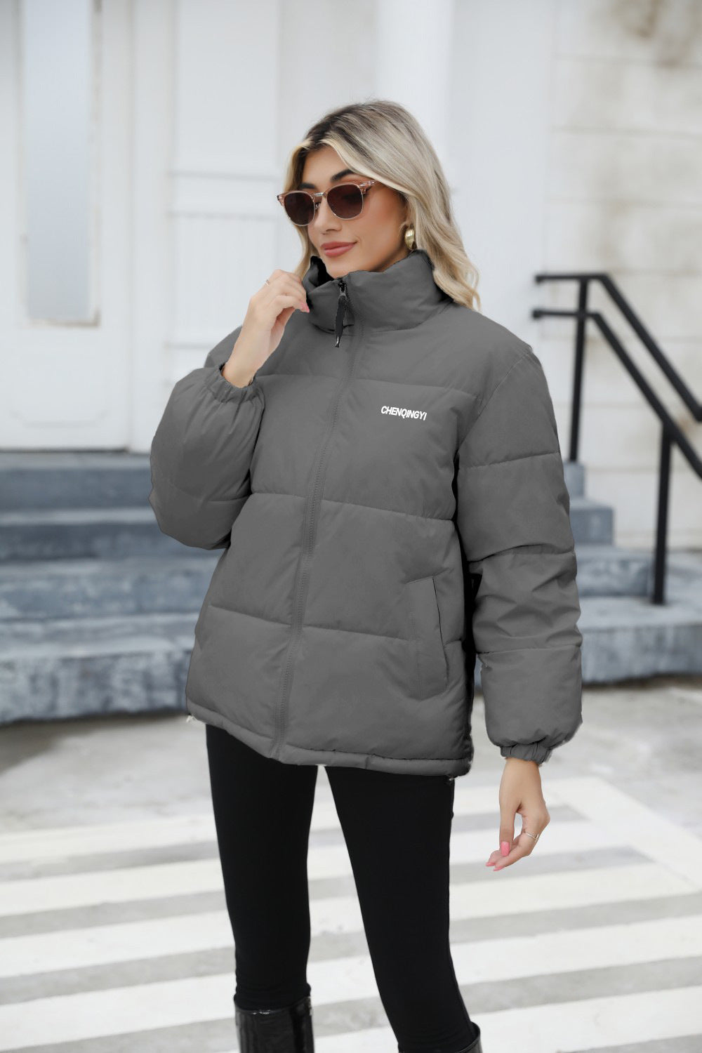 Women's Windproof Winter Puffer Jacket – Warm Thick Cotton Coat with High Collar - 3KDyn