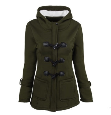 Women's Winter Parka with Fur Collar – Long Horn Button Hooded Coat - 3KDyn