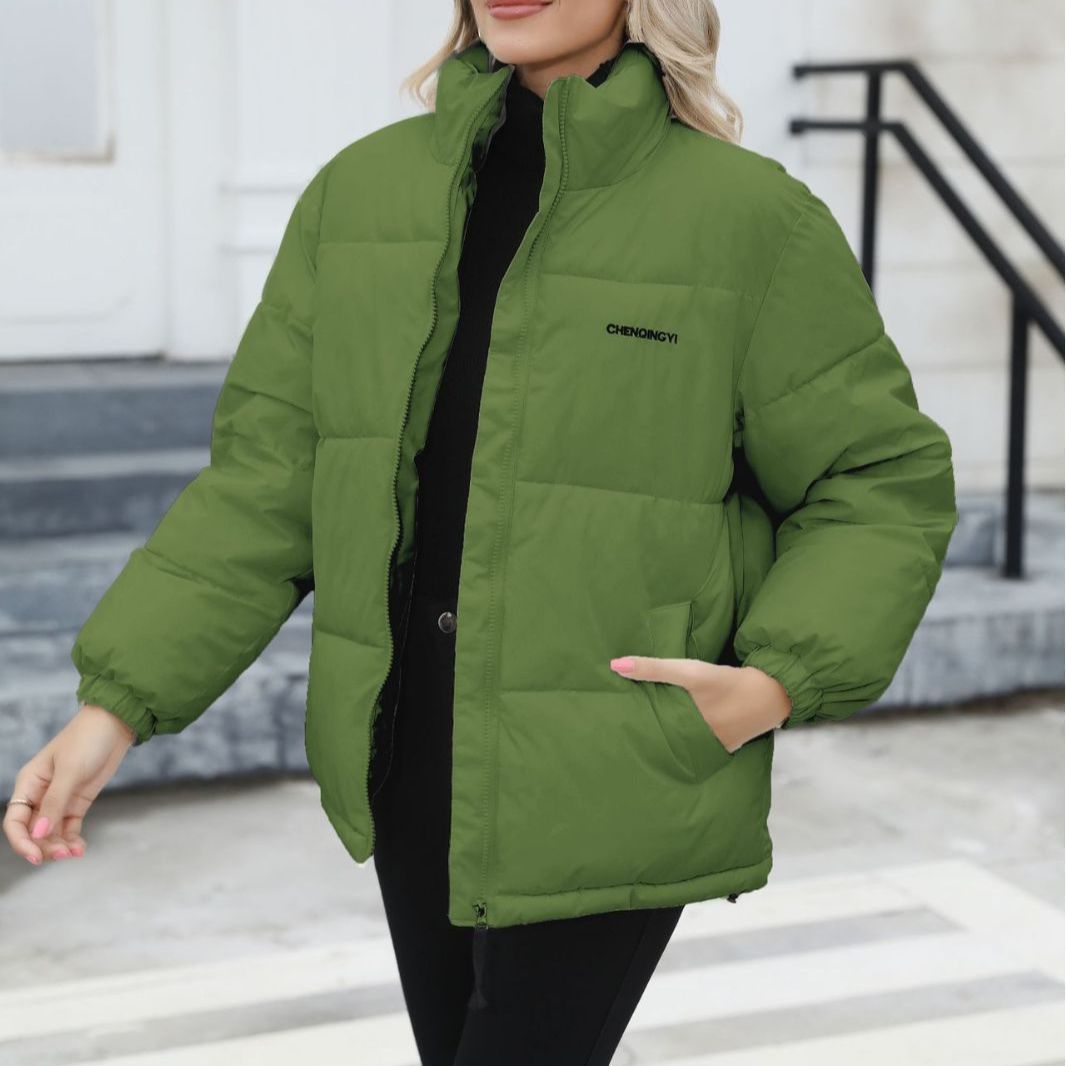 Women's Windproof Winter Puffer Jacket – Warm Thick Cotton Coat with High Collar - 3KDyn