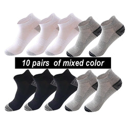 10-Pack Breathable Cotton Ankle Socks – Black, White & Gray