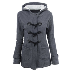 Women's Winter Parka with Fur Collar – Long Horn Button Hooded Coat - 3KDyn