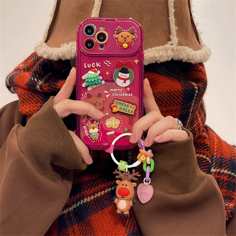 Xmas Santa Claus Cute Elk Hat Pendant Flip Christmas Phone Case For I Phone 15 14 13 12 11 Pro Max Pro Silicone Protection Cover - 3KDyn