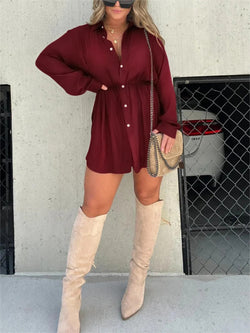 Women's Button-Up Shirt Dress – Long Sleeve, Casual Fit - 3KDyn