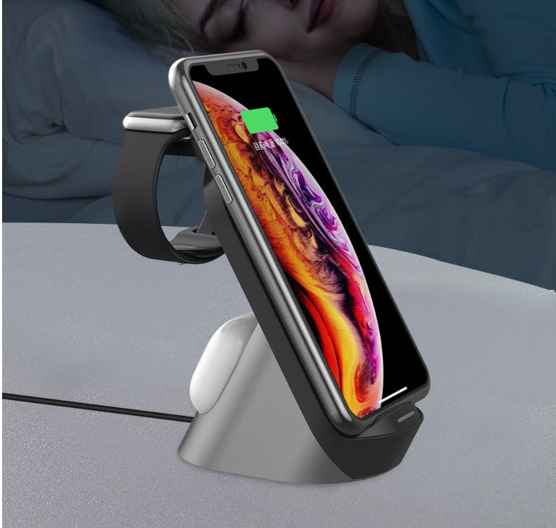 15W Wireless Charger Stand - 3-in-1 Charging Station for Phone, Apple Watch, and AirPods