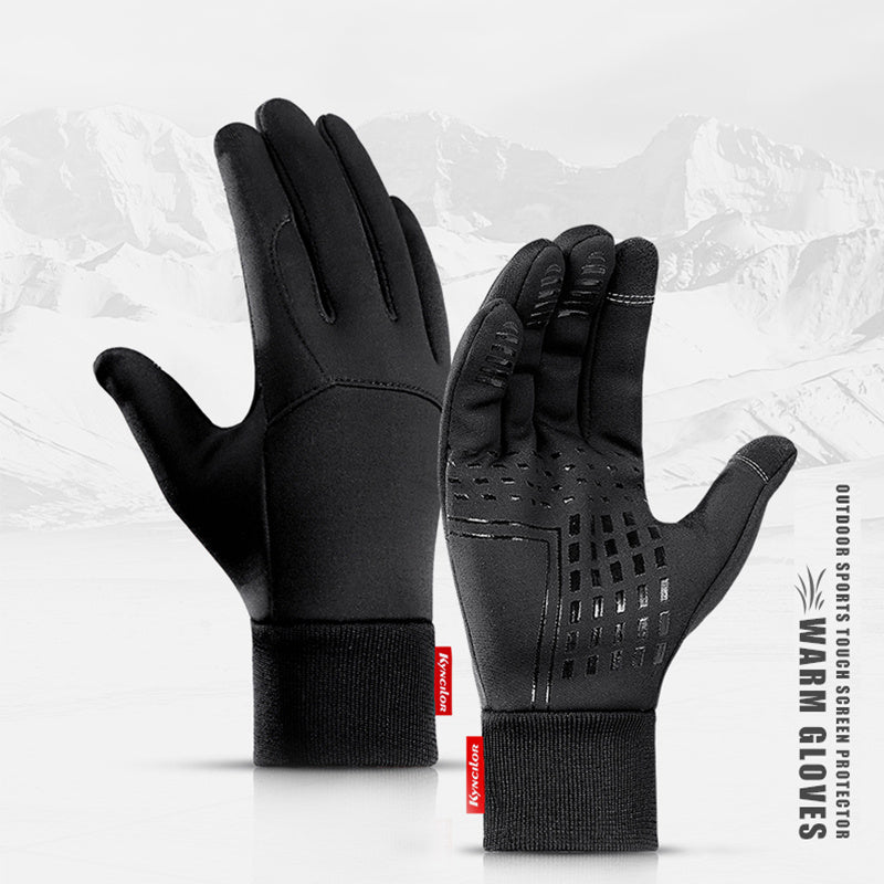 A pair of black winter outdoor sports gloves designed for adults.