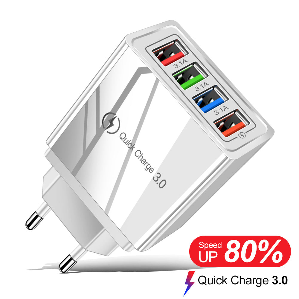 USB Charger Quick Charge 3.0 4 Phone Adapter For Tablet Portable Wall Mobile Charger Fast Charger - 3KDyn