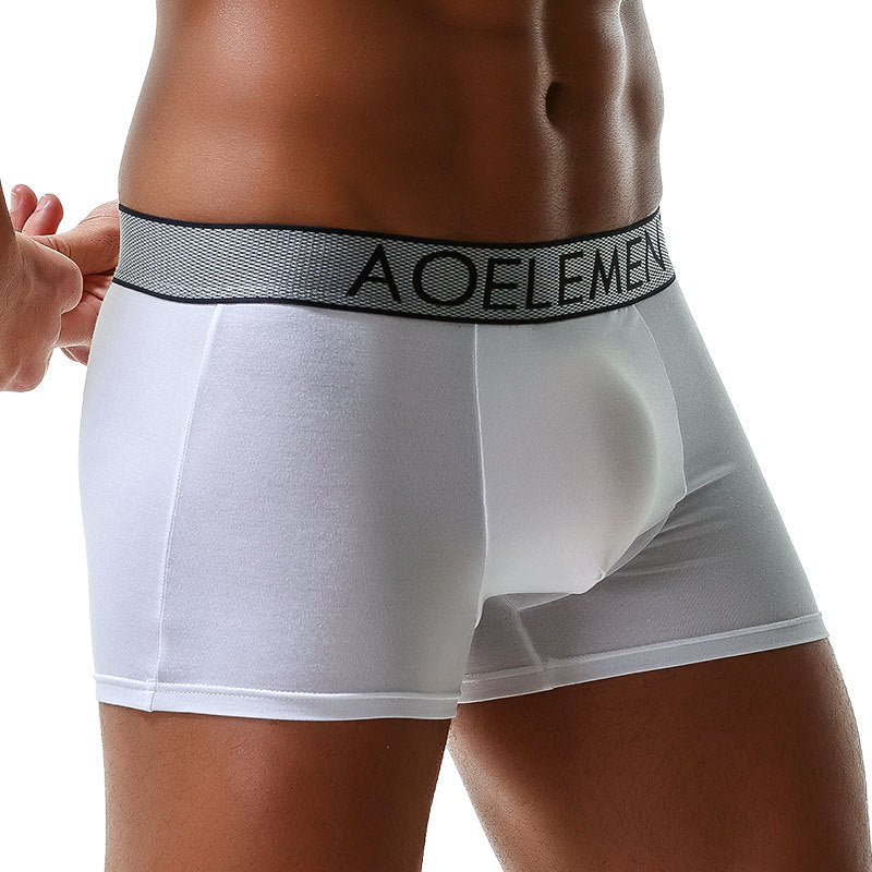 White boxer briefs with a black waistband featuring 'AOELEMENT' brand on a white background.