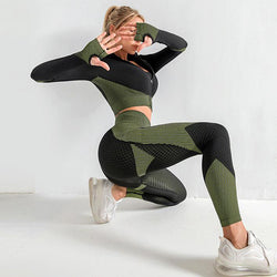 3PCS Yoga Set Seamless Sport Set Women Gym Clothing Leggings Women Crop Top Sports Bra Women Fitness Gym Set Womens Outfits Tracksuit - 3KDyn