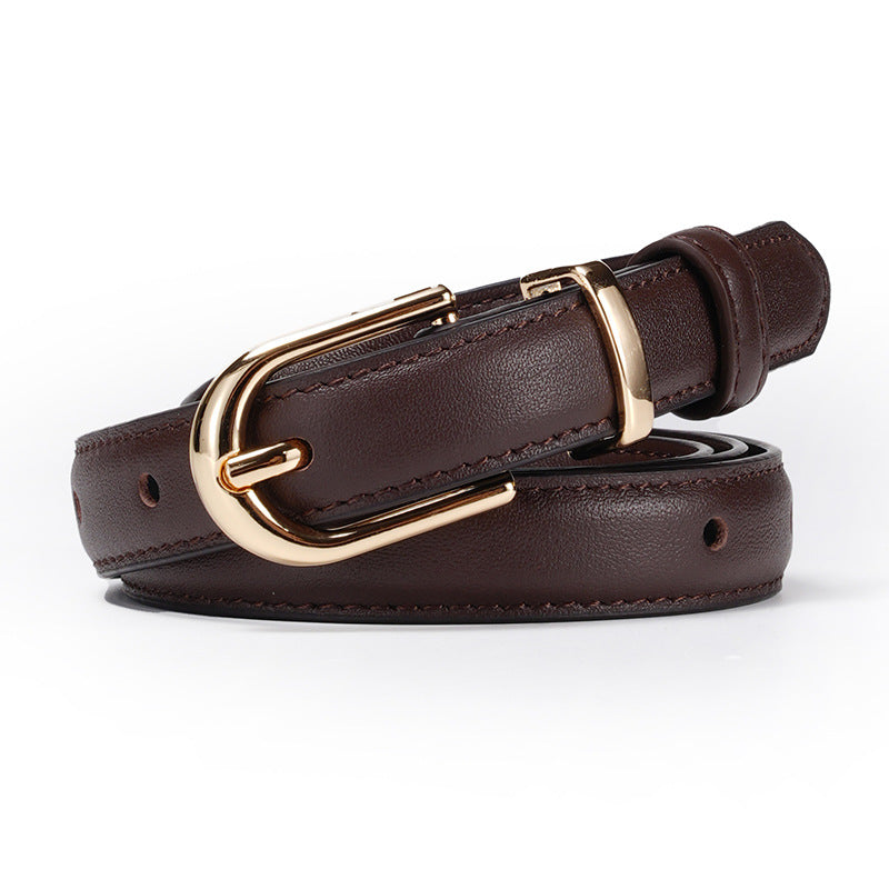 Women's Genuine Cowhide Leather Belt – Gold-Tone Buckle – product image 1