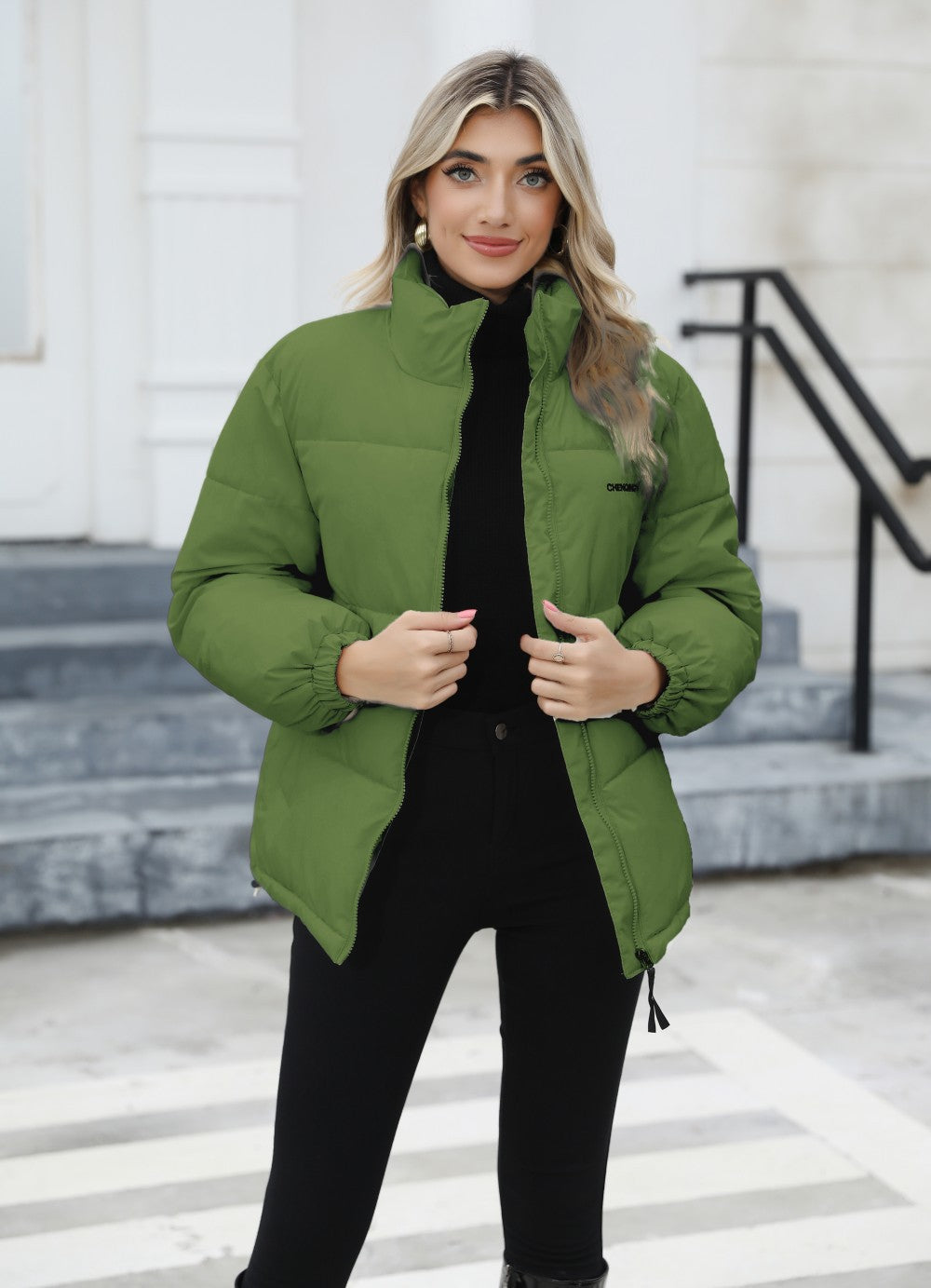 Women's Windproof Winter Puffer Jacket – Warm Thick Cotton Coat with High Collar - 3KDyn