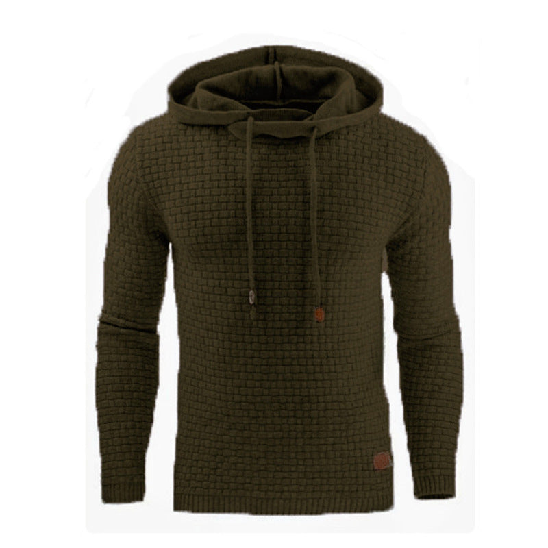 Men's Jacquard Sweater Long-sleeved Hoodie Warm Color Hooded Sweatshirt Jacket - 3KDyn