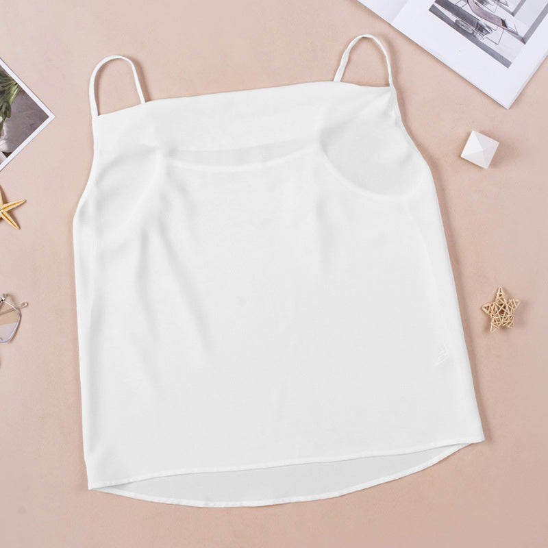 Details of women’s V‑neck chiffon tank—flowy fit, sleeveless, lightweight fabric | 3KDyn