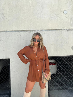 Women's Button-Up Shirt Dress – Long Sleeve, Casual Fit - 3KDyn