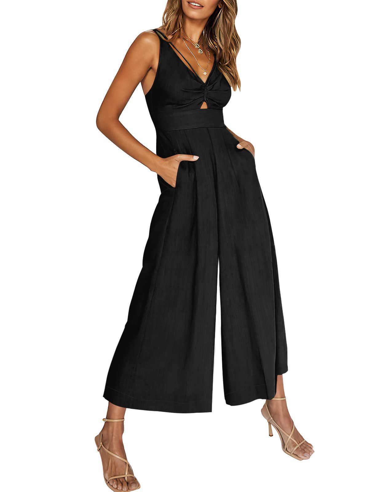Summer V-Neck Wide-Leg Cotton Linen Jumpsuit - 3KDyn