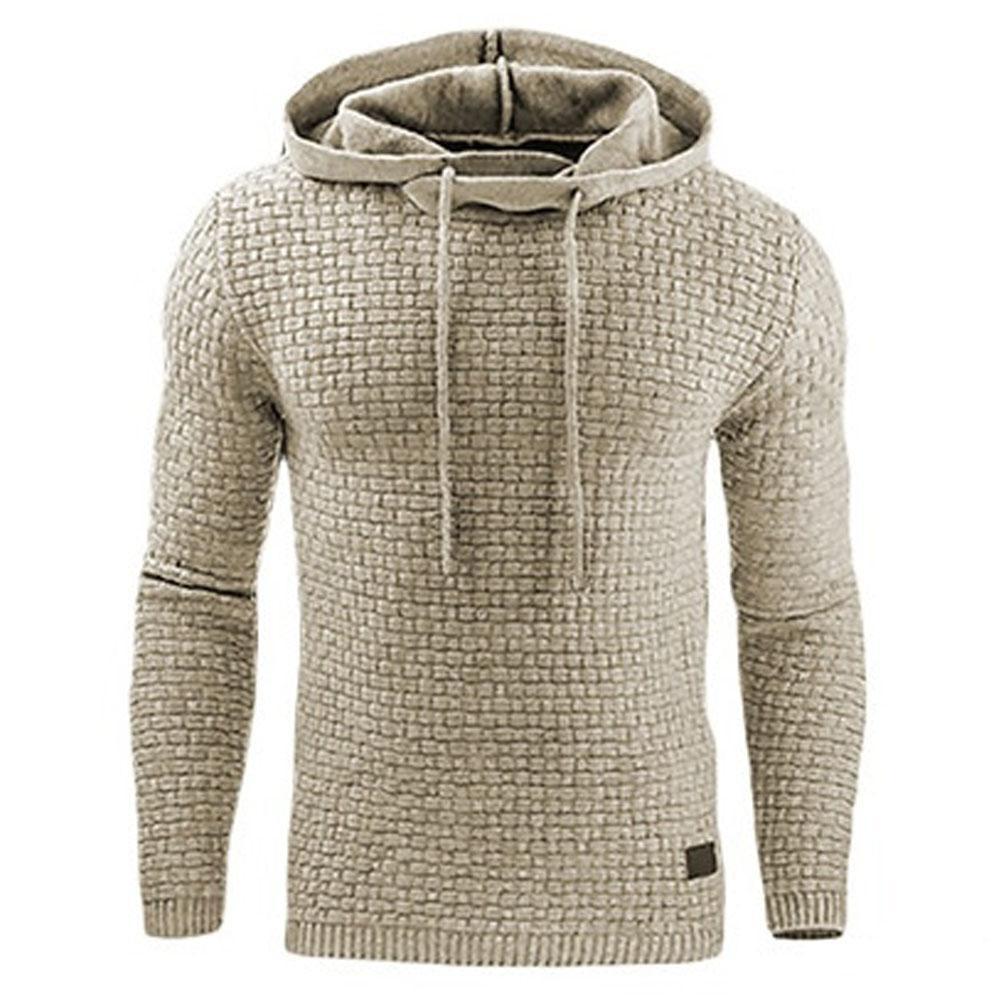 Men's Jacquard Sweater Long-sleeved Hoodie Warm Color Hooded Sweatshirt Jacket - 3KDyn