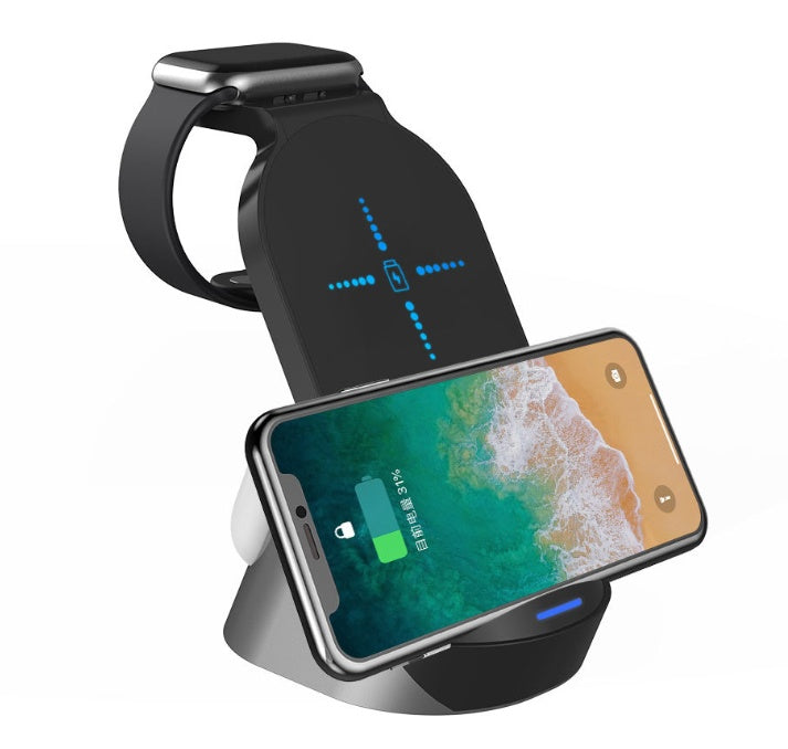 15W Wireless Charger Stand - 3-in-1 Charging Station for Phone, Apple Watch, and AirPods