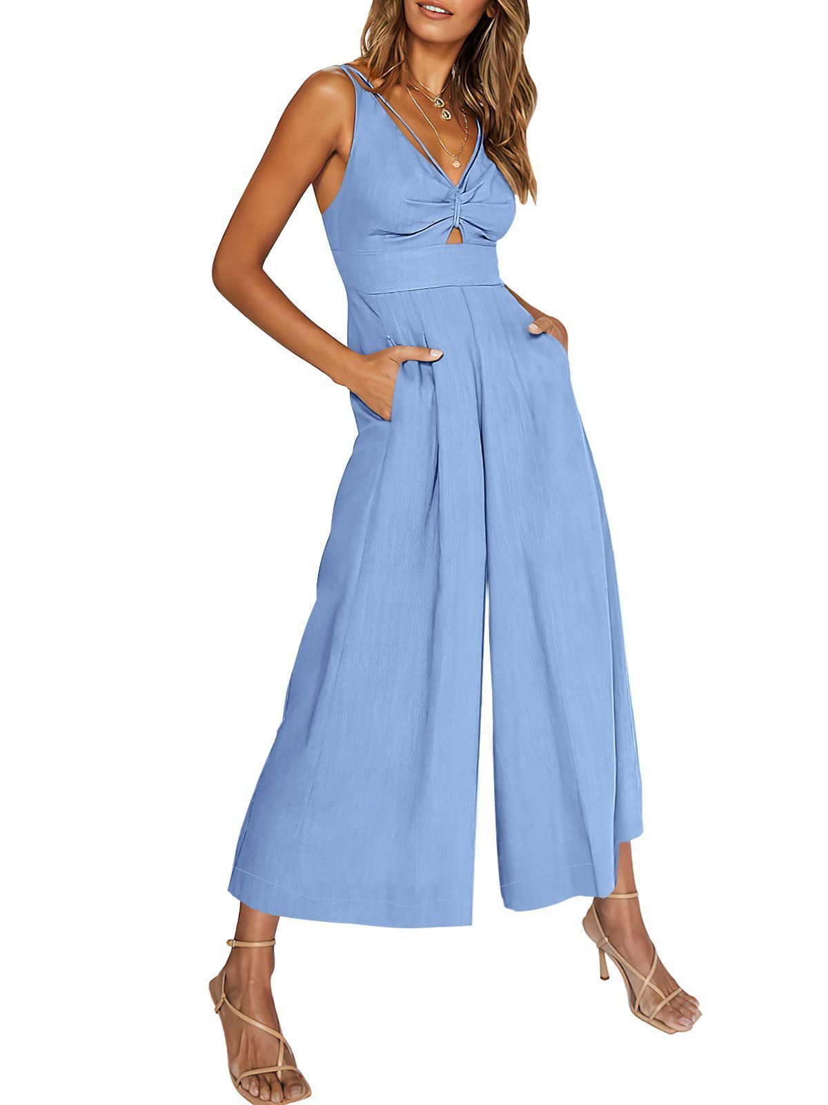 Summer V-Neck Wide-Leg Cotton Linen Jumpsuit - 3KDyn