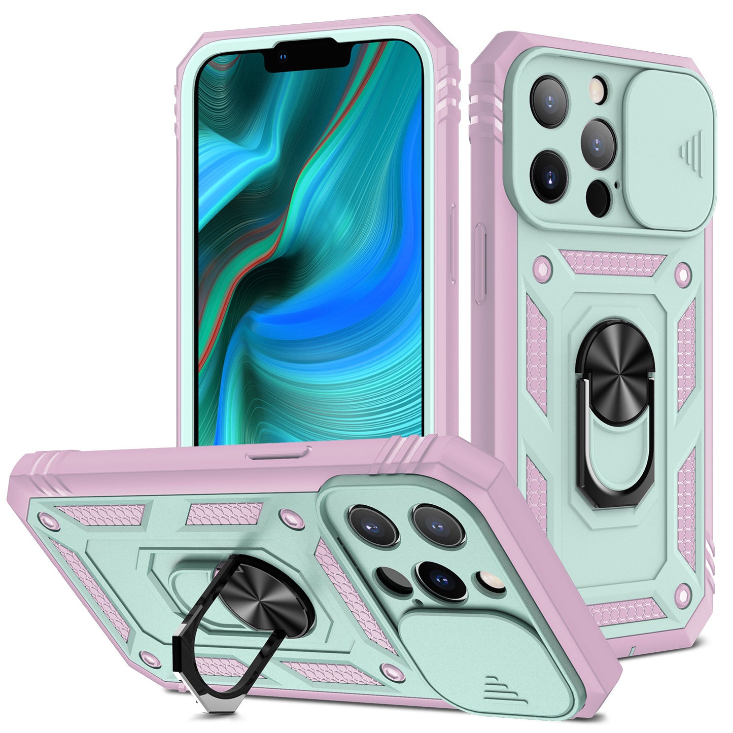 Magnetic Phone Case with Sliding Window and Bracket - Compatible with Apple Models