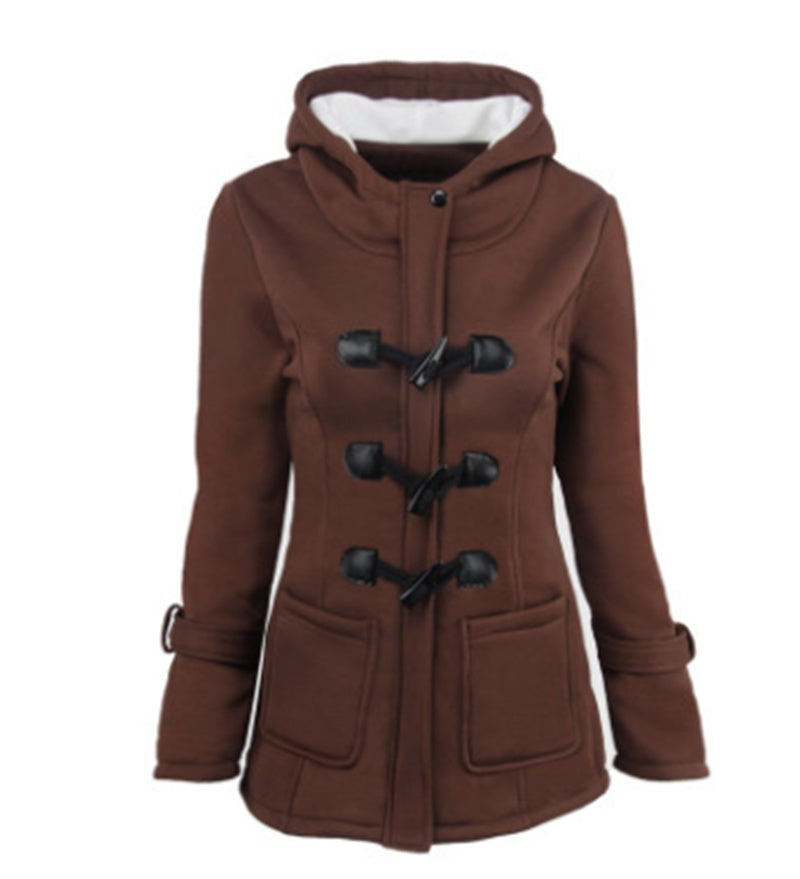 Women's Winter Parka with Fur Collar – Long Horn Button Hooded Coat - 3KDyn