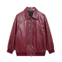Women's Moto Biker Leather Jacket – Loose Fit, Lapel Collar, Zip-Up, Long Sleeve - 3KDyn