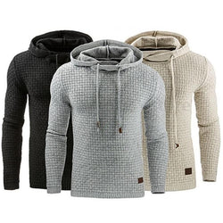 Three hoodies in black, gray, and beige on a white background