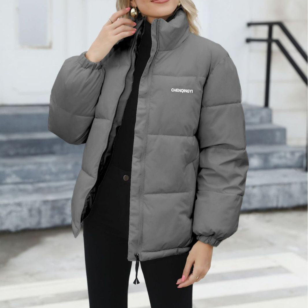 Women's Windproof Winter Puffer Jacket – Warm Thick Cotton Coat with High Collar - 3KDyn