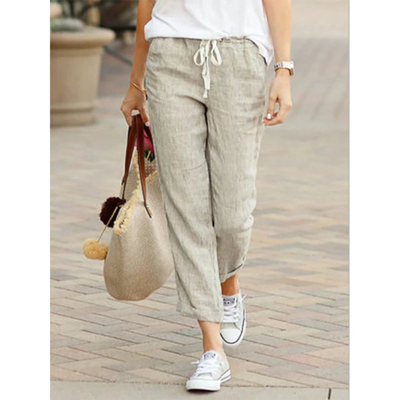 Autumn Cotton Women's Pants Y2K Black Drawstring Elastic Waist Casual Pants Female Loose Fashion Elegant Ladies Bottom - 3KDyn