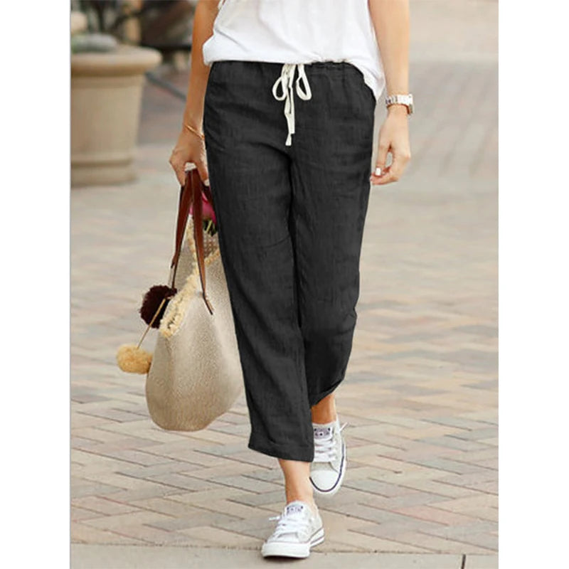 Autumn Cotton Women's Pants Y2K Black Drawstring Elastic Waist Casual Pants Female Loose Fashion Elegant Ladies Bottom - 3KDyn