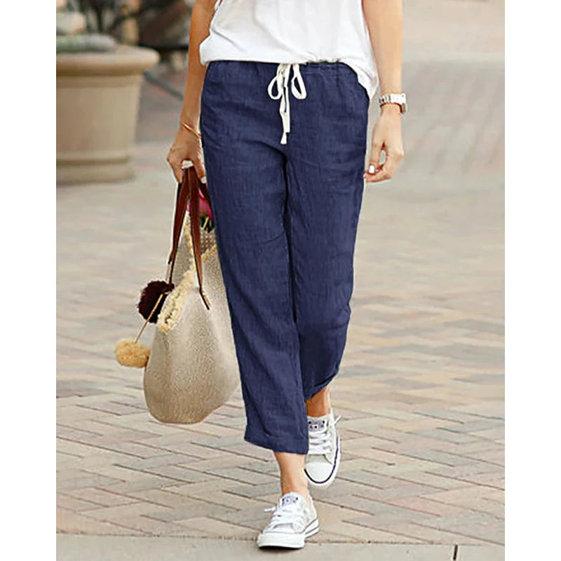 Autumn Cotton Women's Pants Y2K Black Drawstring Elastic Waist Casual Pants Female Loose Fashion Elegant Ladies Bottom - 3KDyn