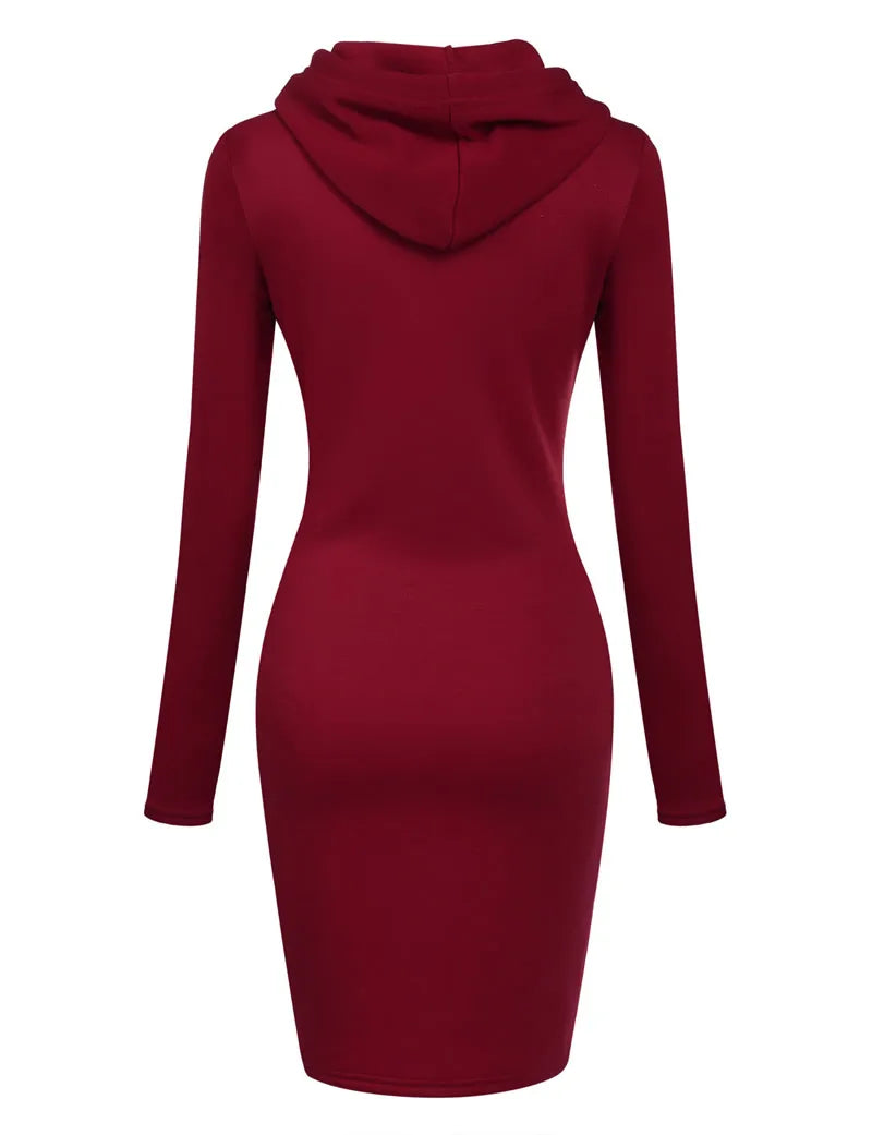Long Sleeve Hoodie Dress with Pockets – Slim Fit Casual Style - 3KDyn