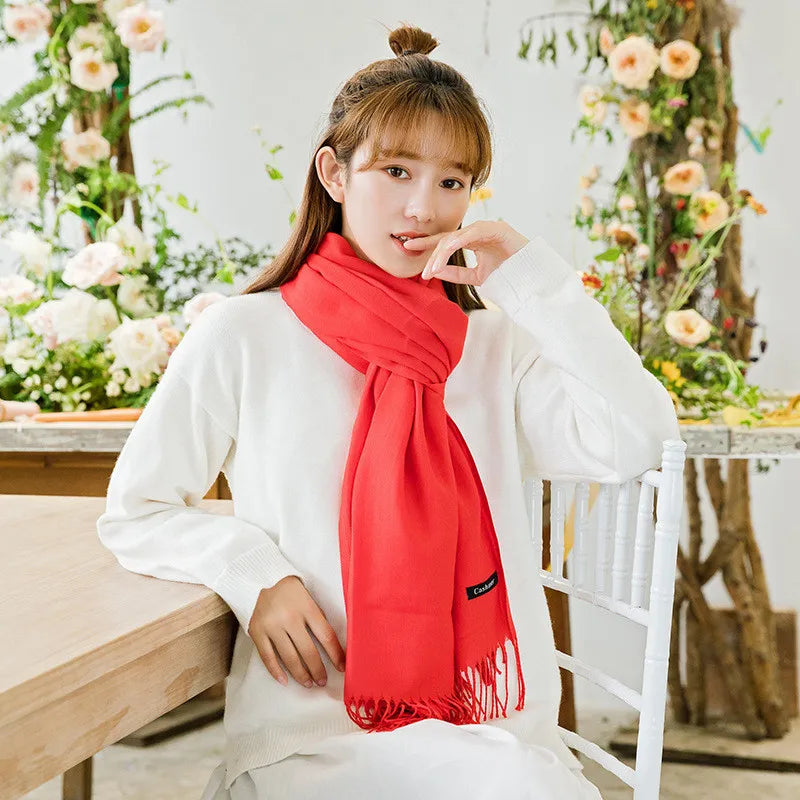 Women’s soft solid-color long scarf