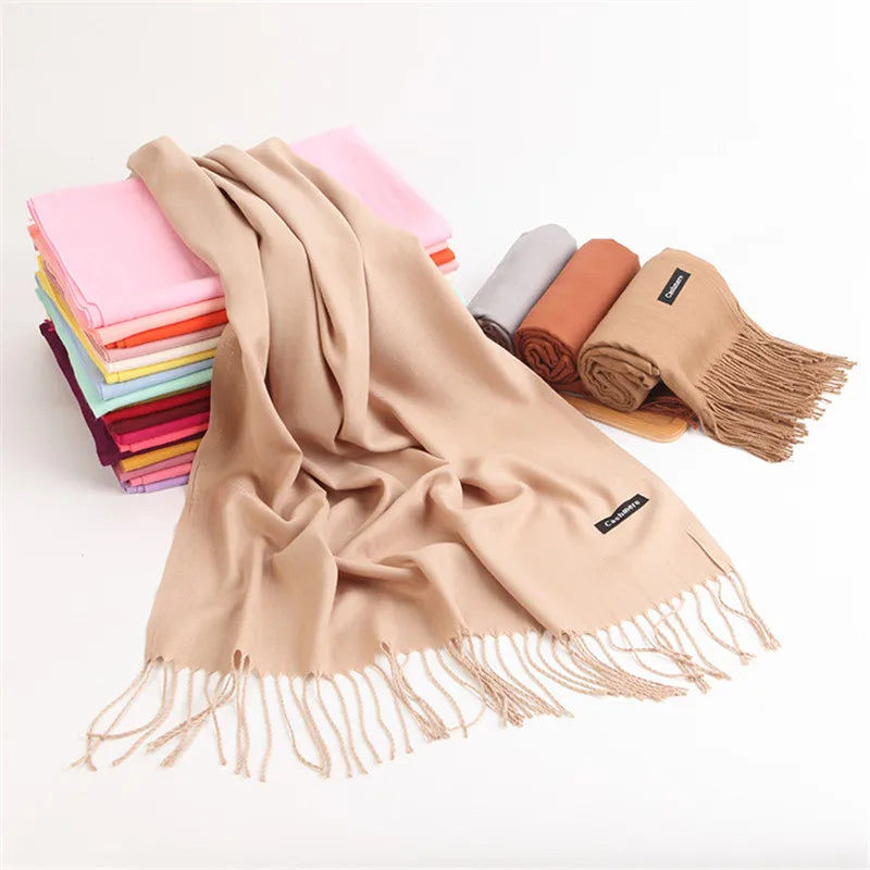 Women’s soft solid-color long scarf