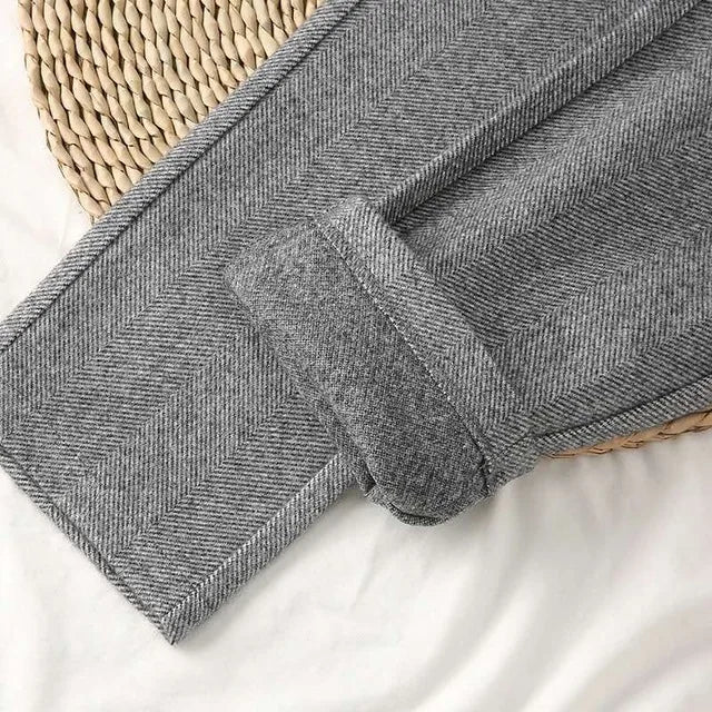 Woolen Pants Women's Harem Pencil Pants 2024 Autumn Winter High Waisted Casual Suit Pants Office Lady Women Trousers - 3KDyn