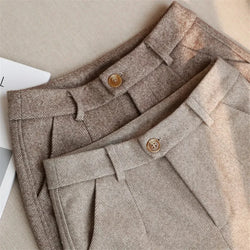 Woolen Pants Women's Harem Pencil Pants 2024 Autumn Winter High Waisted Casual Suit Pants Office Lady Women Trousers - 3KDyn