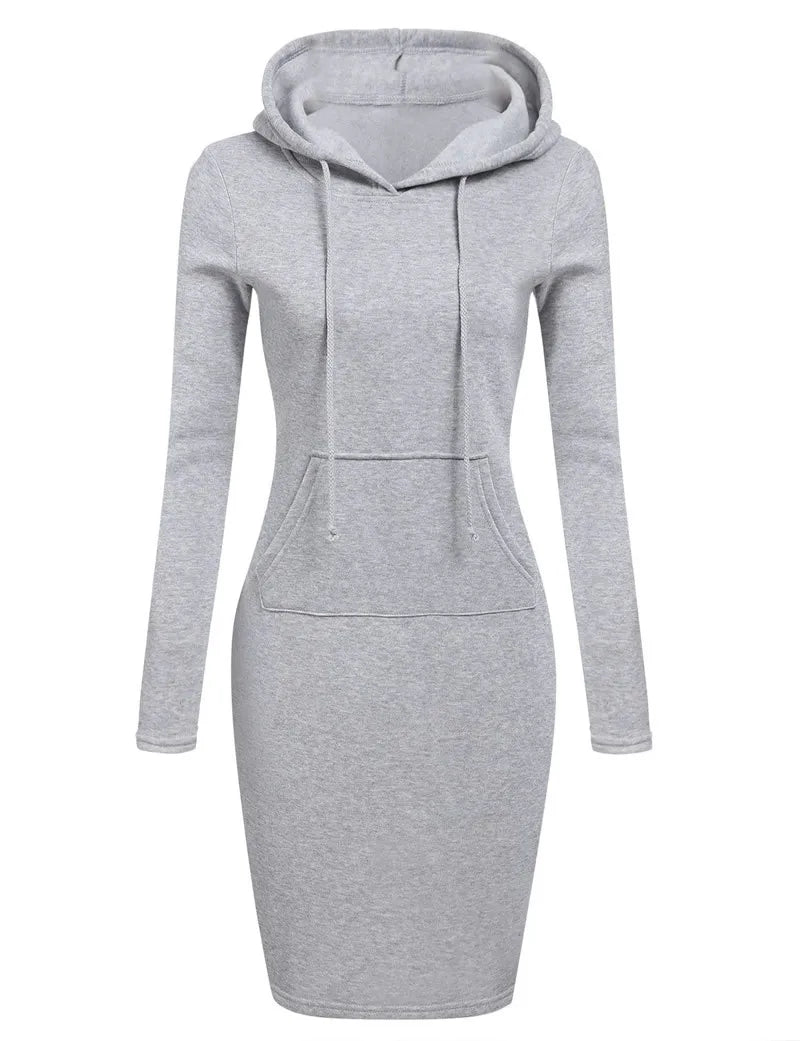 Long Sleeve Hoodie Dress with Pockets – Slim Fit Casual Style - 3KDyn