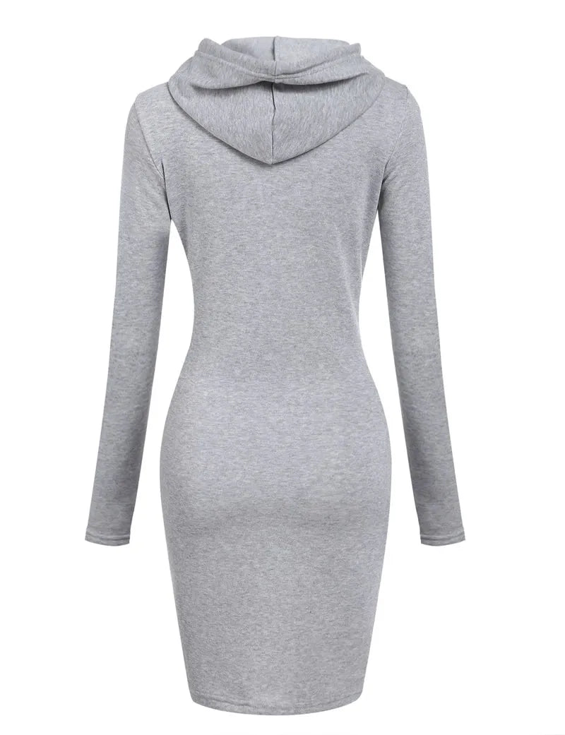Long Sleeve Hoodie Dress with Pockets – Slim Fit Casual Style - 3KDyn