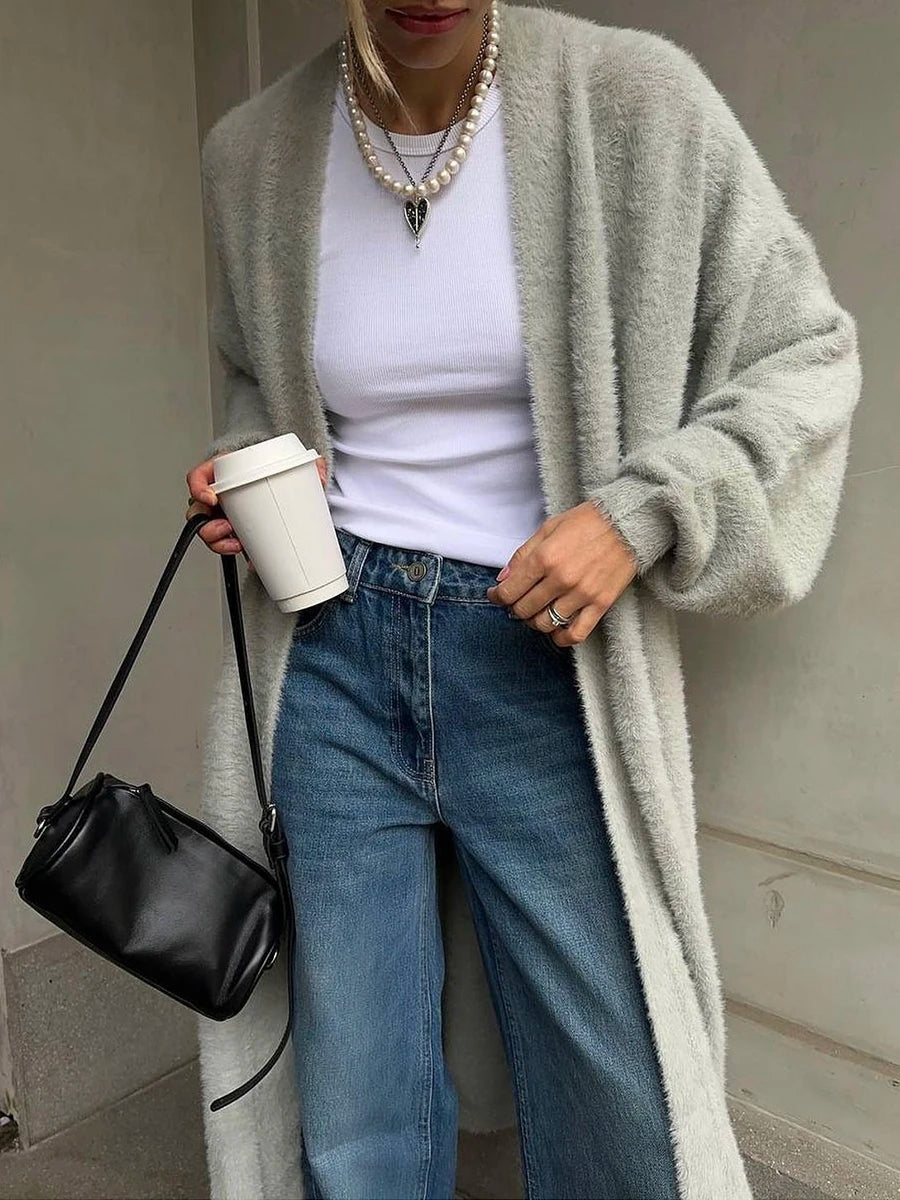 Women’s soft knit cardigan vest and midi dress separates