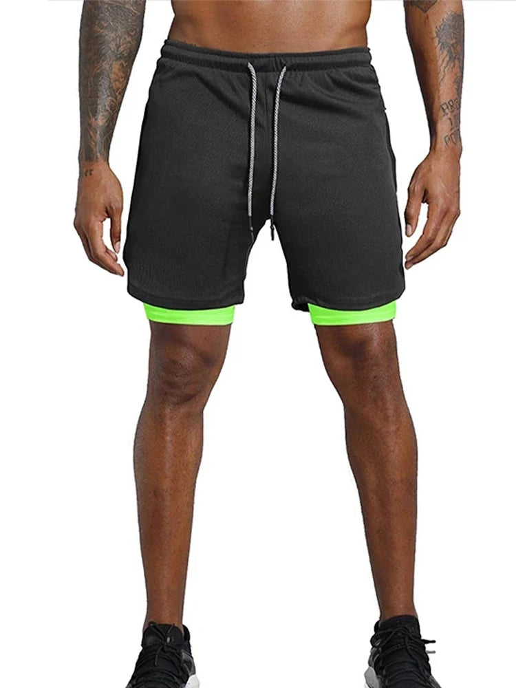 Men's 2-in-1 Sports Running Shorts – Quick-Dry & Zipper Pocket - 3KDyn