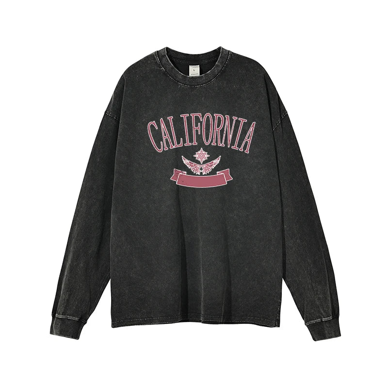Washed Graphic Long Sleeve T-Shirt – Vintage Oversized Streetwear for Women - 3KDyn