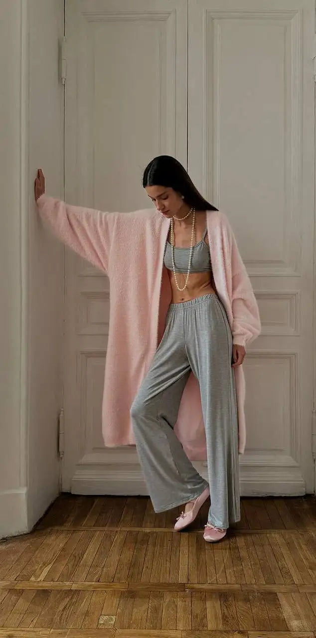 Women’s soft knit cardigan vest and midi dress separates